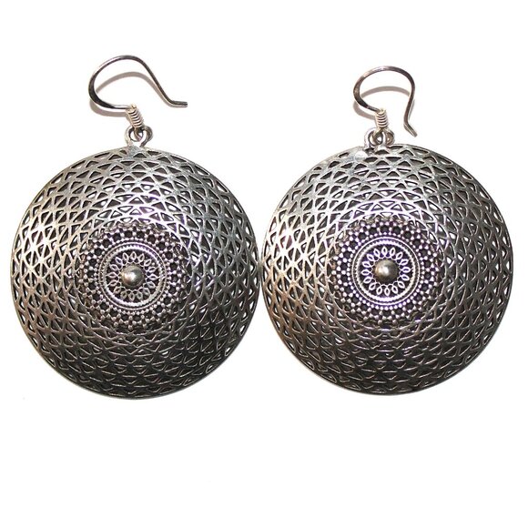 Jewelry - Sterling Silver Open Work Lacey Disc Earrings 14 Grams